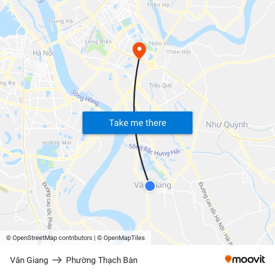 Văn Giang to Phường Thạch Bàn map