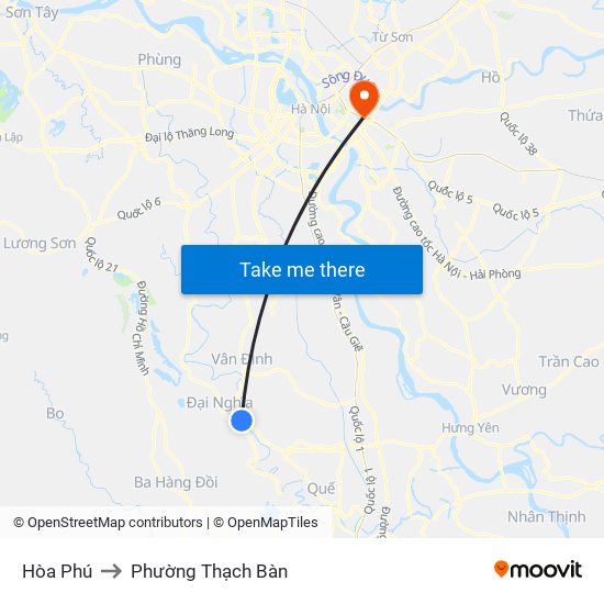 Hòa Phú to Phường Thạch Bàn map