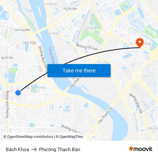 Bách Khoa to Phường Thạch Bàn map