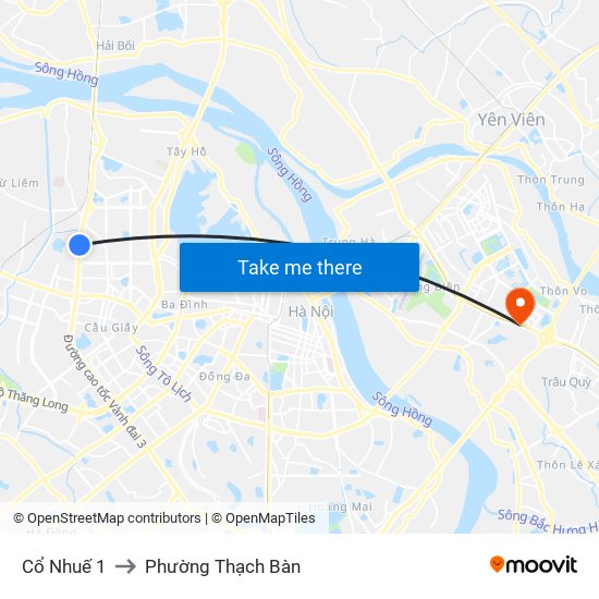 Cổ Nhuế 1 to Phường Thạch Bàn map