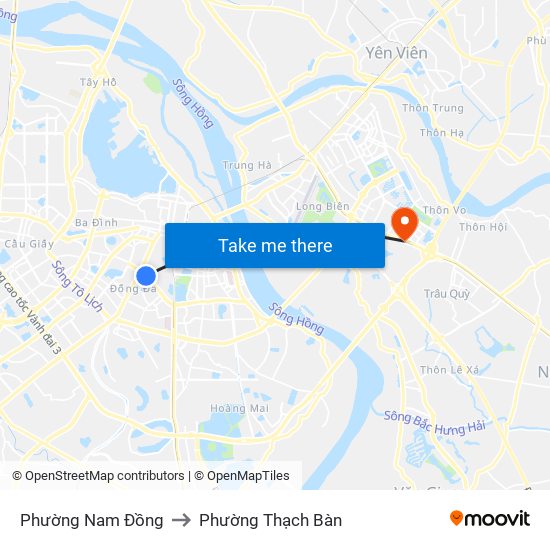 Phường Nam Đồng to Phường Thạch Bàn map