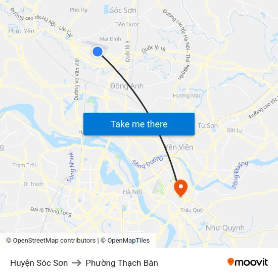 Huyện Sóc Sơn to Phường Thạch Bàn map