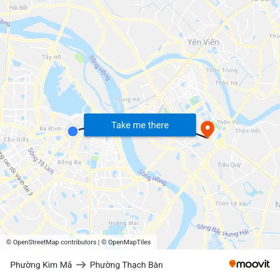 Phường Kim Mã to Phường Thạch Bàn map