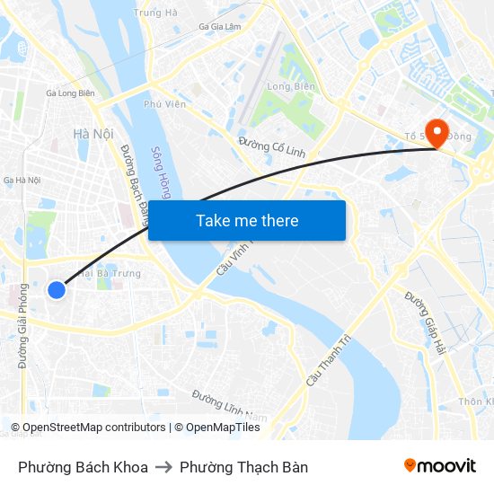 Phường Bách Khoa to Phường Thạch Bàn map