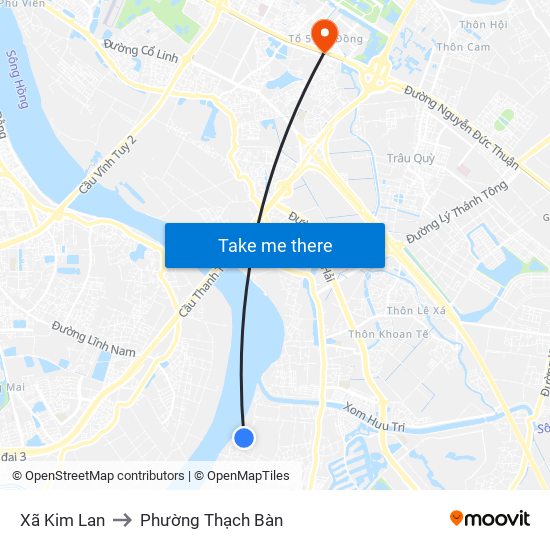 Xã Kim Lan to Phường Thạch Bàn map