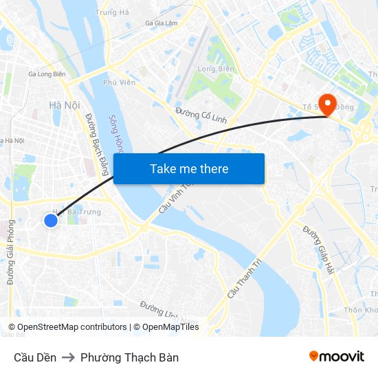 Cầu Dền to Phường Thạch Bàn map