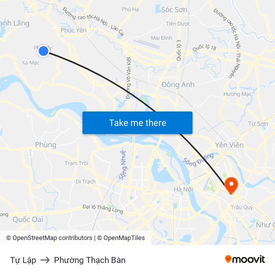 Tự Lập to Phường Thạch Bàn map