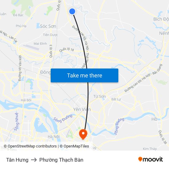 Tân Hưng to Phường Thạch Bàn map