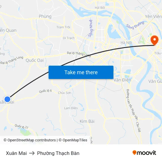 Xuân Mai to Phường Thạch Bàn map