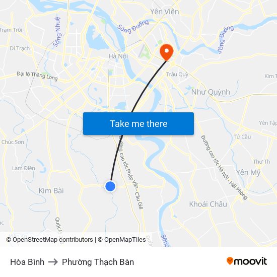 Hòa Bình to Phường Thạch Bàn map