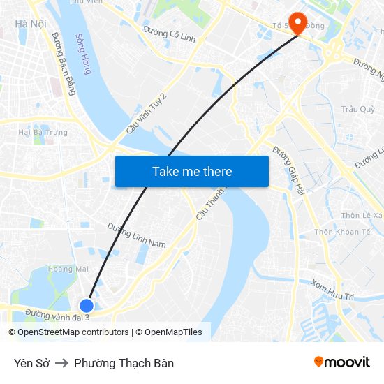 Yên Sở to Phường Thạch Bàn map