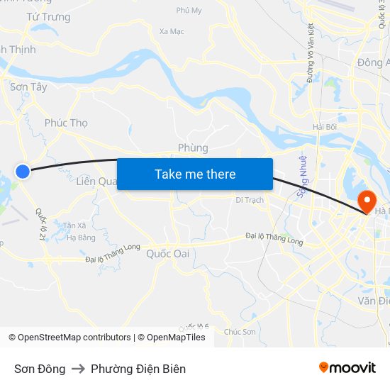 Sơn Đông to Phường Điện Biên map