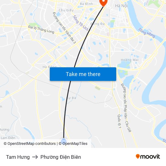 Tam Hưng to Phường Điện Biên map