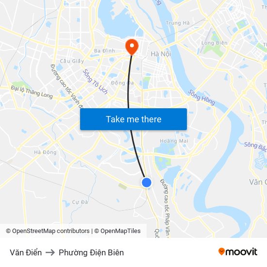 Văn Điển to Phường Điện Biên map