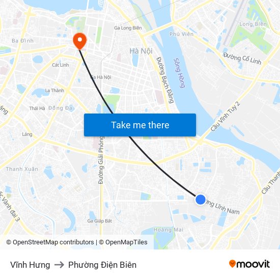Vĩnh Hưng to Phường Điện Biên map