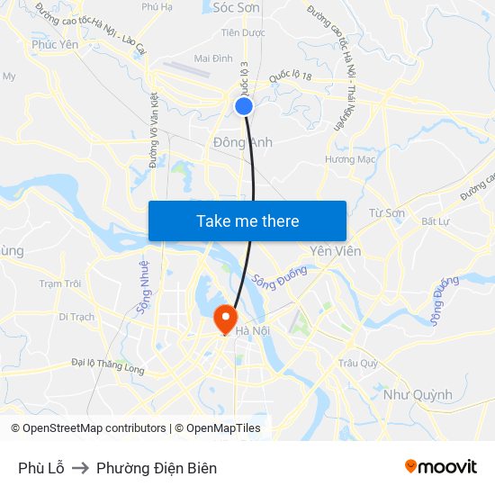 Phù Lỗ to Phường Điện Biên map