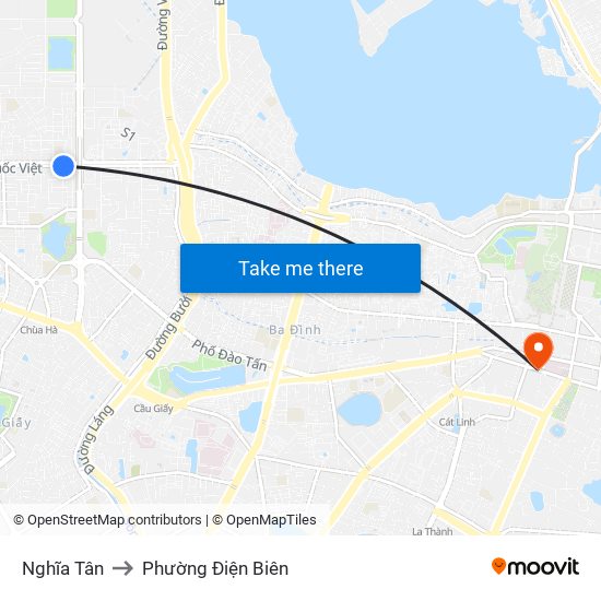 Nghĩa Tân to Phường Điện Biên map