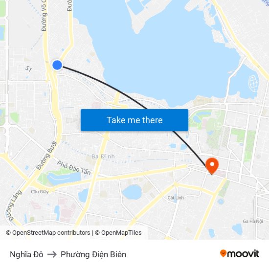 Nghĩa Đô to Phường Điện Biên map