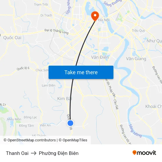 Thanh Oai to Phường Điện Biên map
