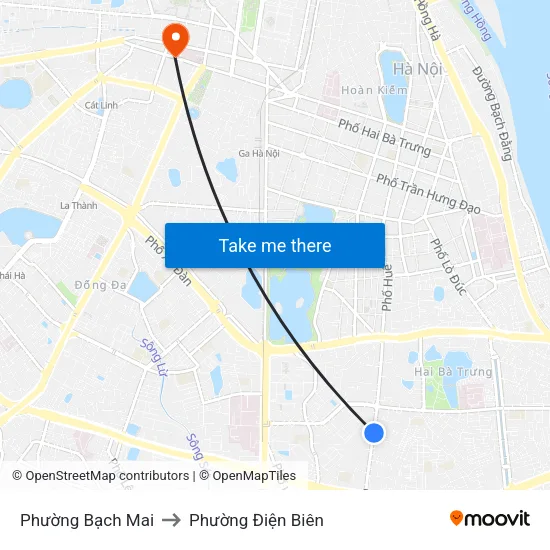 Phường Bạch Mai to Phường Điện Biên map