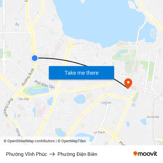 Phường Vĩnh Phúc to Phường Điện Biên map