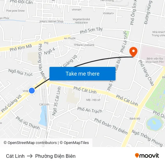Cát Linh to Phường Điện Biên map