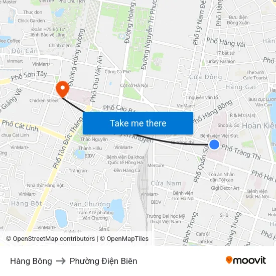 Hàng Bông to Phường Điện Biên map