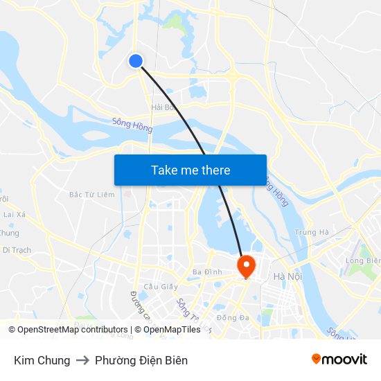 Kim Chung to Phường Điện Biên map