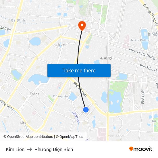 Kim Liên to Phường Điện Biên map