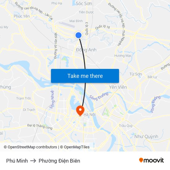 Phú Minh to Phường Điện Biên map