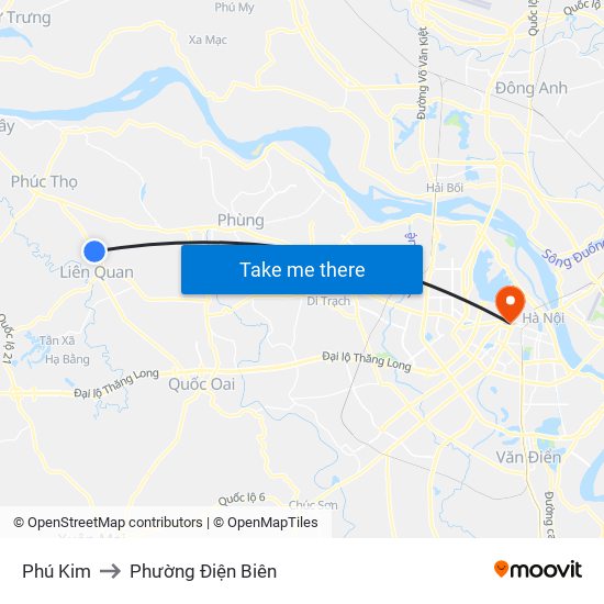 Phú Kim to Phường Điện Biên map