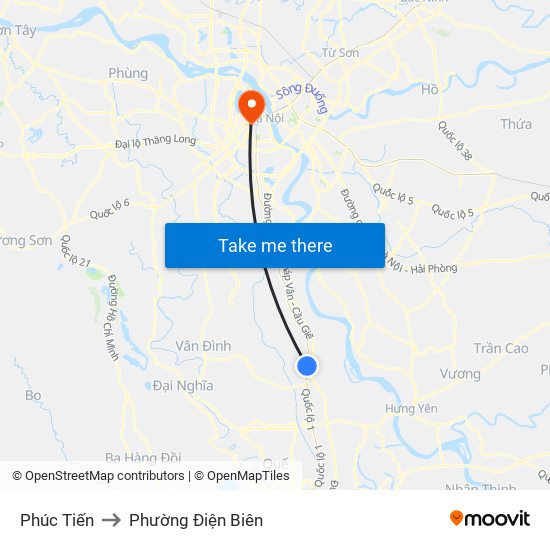 Phúc Tiến to Phường Điện Biên map