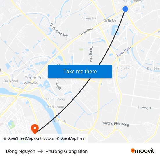 Đồng Nguyên to Phường Giang Biên map