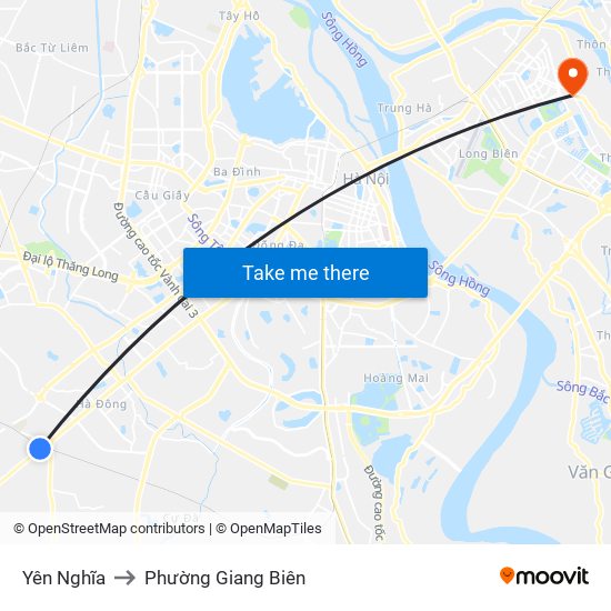 Yên Nghĩa to Phường Giang Biên map