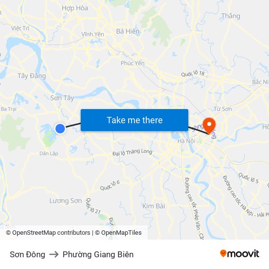 Sơn Đông to Phường Giang Biên map