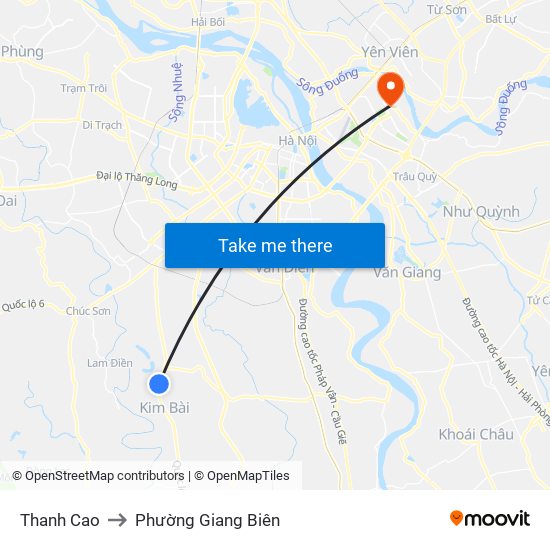 Thanh Cao to Phường Giang Biên map