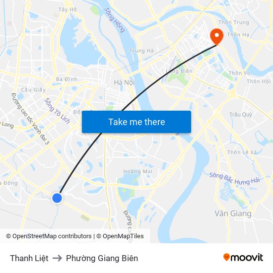 Thanh Liệt to Phường Giang Biên map