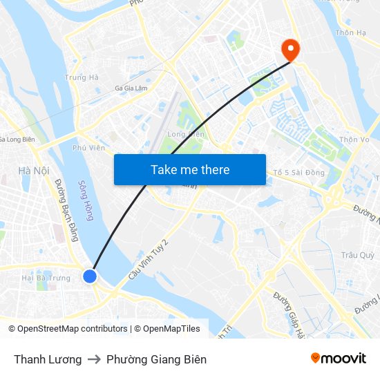 Thanh Lương to Phường Giang Biên map