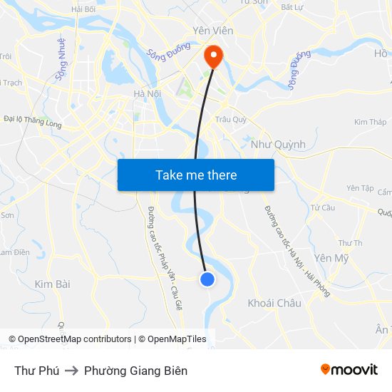 Thư Phú to Phường Giang Biên map