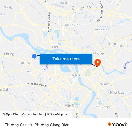 Thượng Cát to Phường Giang Biên map
