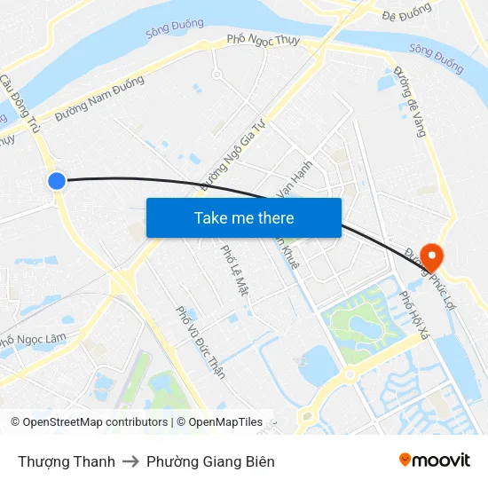 Thượng Thanh to Phường Giang Biên map