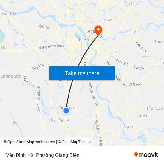 Vân Đình to Phường Giang Biên map
