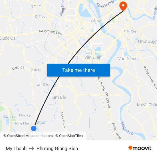 Mỹ Thành to Phường Giang Biên map