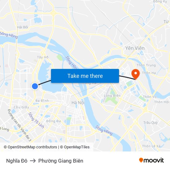 Nghĩa Đô to Phường Giang Biên map