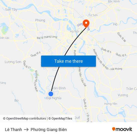 Lê Thanh to Phường Giang Biên map