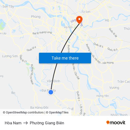 Hòa Nam to Phường Giang Biên map