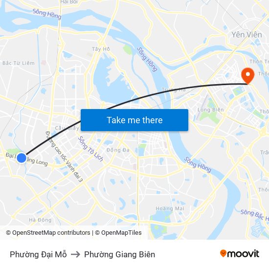 Phường Đại Mỗ to Phường Giang Biên map