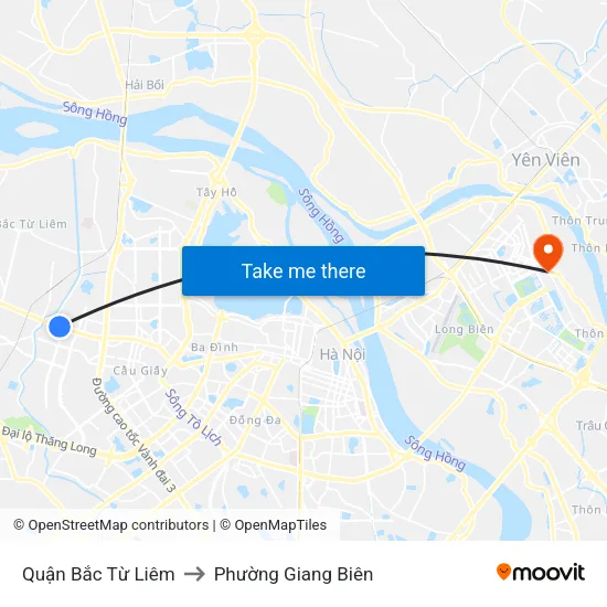 Quận Bắc Từ Liêm to Phường Giang Biên map