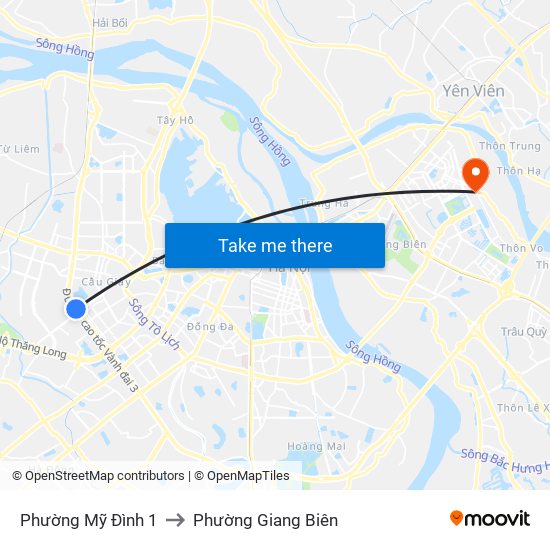 Phường Mỹ Đình 1 to Phường Giang Biên map
