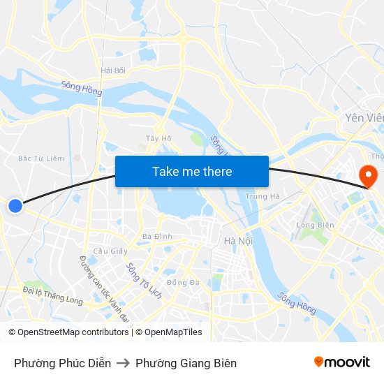 Phường Phúc Diễn to Phường Giang Biên map